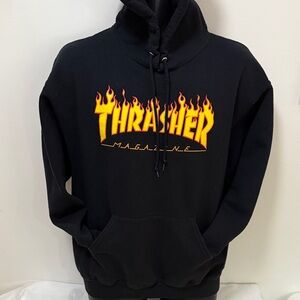 Thrasher Black Hoodie with Flame Logo